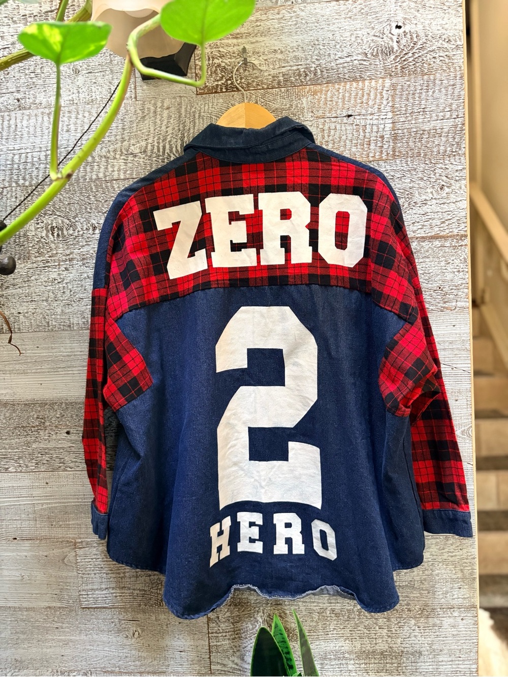 "ZERO 2 HERO" Oversized Slouchy Plaid Denim Shirt Jacket - Unisex XL-XXL